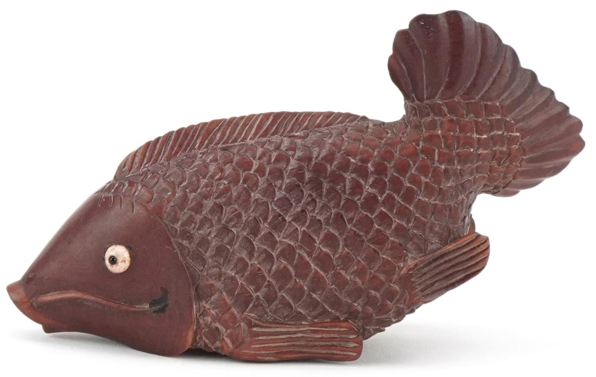 Japanese carved hardwood inro in the form of a fish, 13cm in length - Bild 2 aus 9