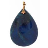 Lapis lazuli teardrop pendant with 9ct gold suspension loop, 5cm high, 20.6g
