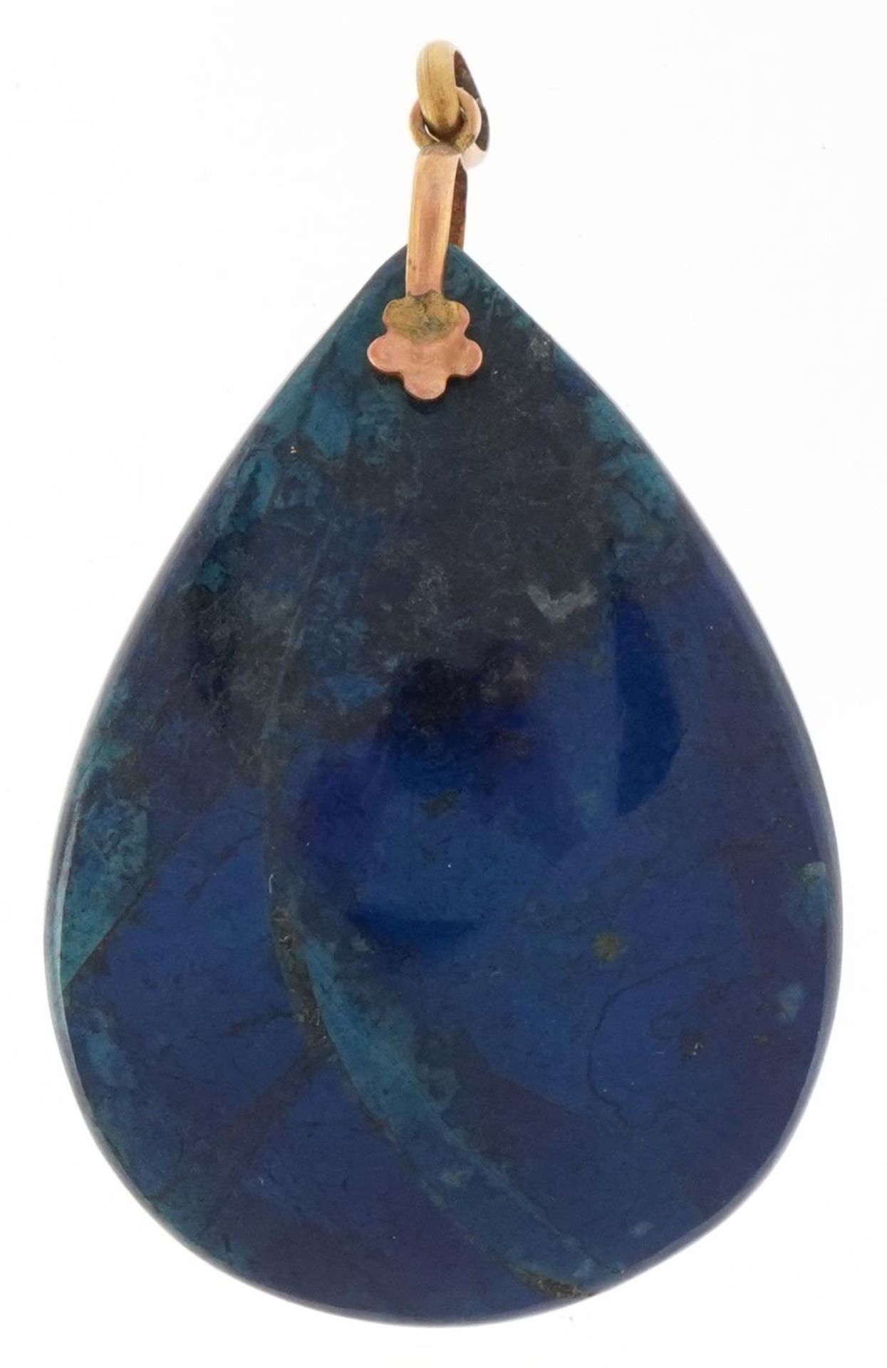 Lapis lazuli teardrop pendant with 9ct gold suspension loop, 5cm high, 20.6g