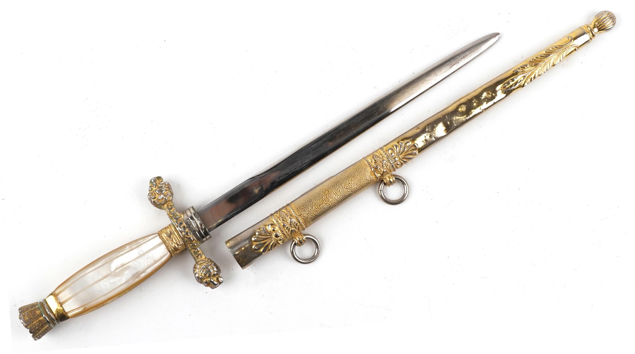 Italian military interest cadet's short sword with scabbard, mother of pearl grip and steel blade - Image 2 of 4