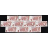 Ten Elizabeth II Bank of England ten shilling bank notes with consecutive serial numbers, Chief