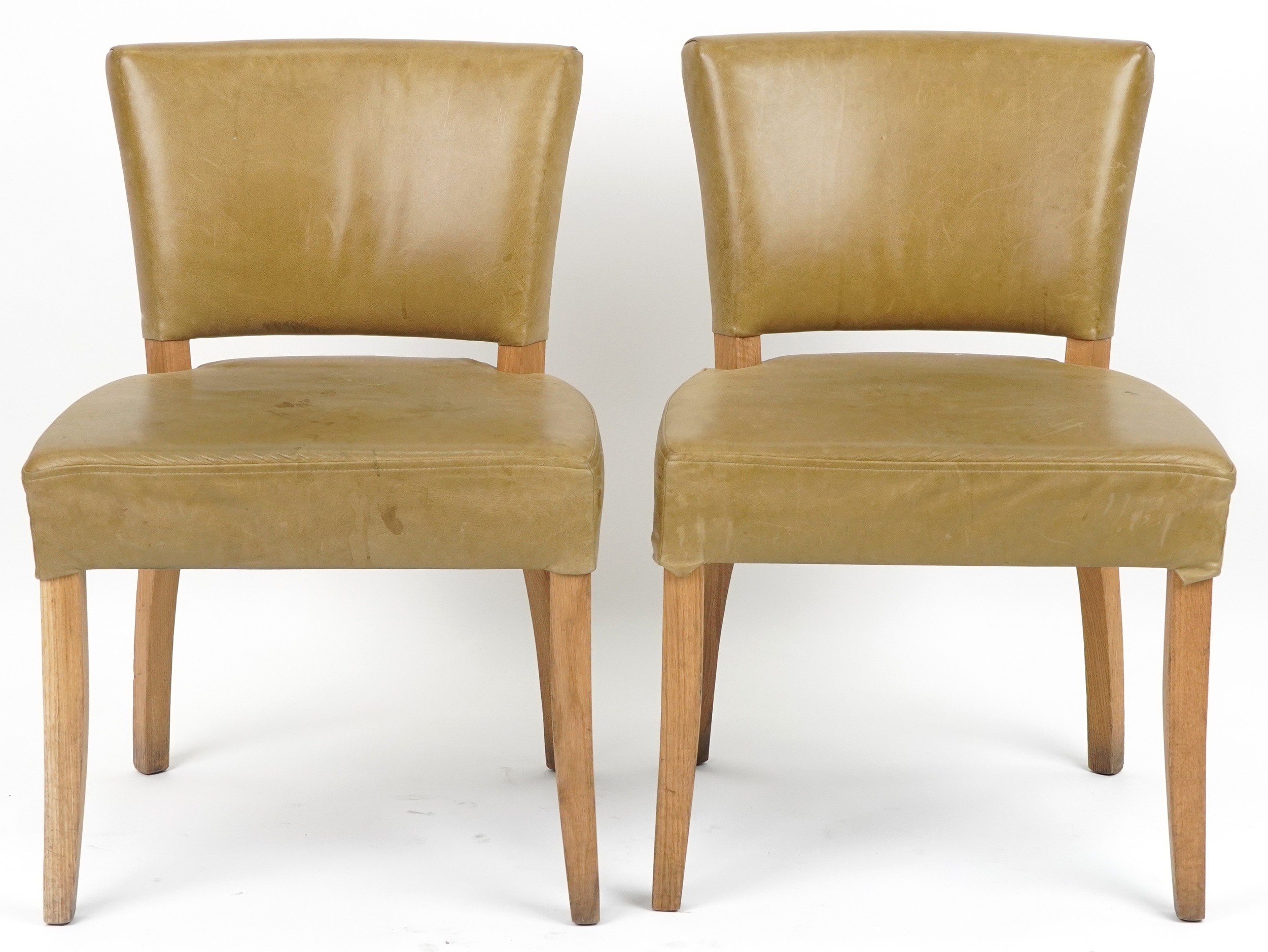 Wych Wood Design, pair of contemporary light oak chairs with green leather upholstery, 87cm high - Image 2 of 4