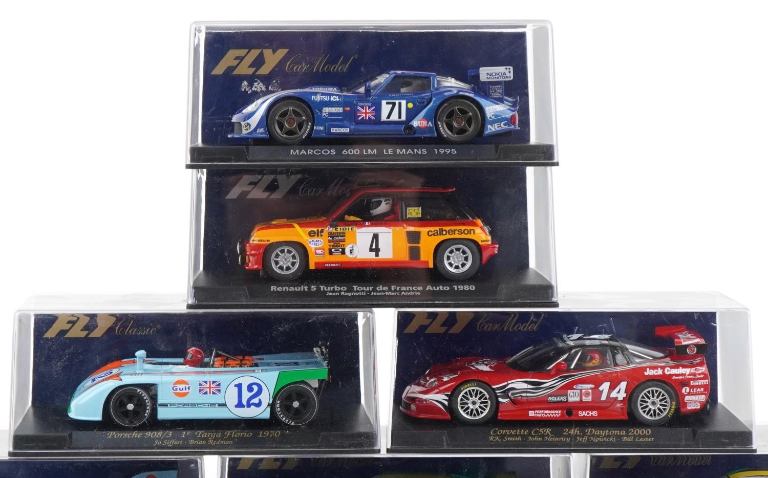 Sixteen Fly 1:32 scale model slot cars with cases including Renault 5 Turbo, Ford Capri RS Turbot - Image 2 of 4