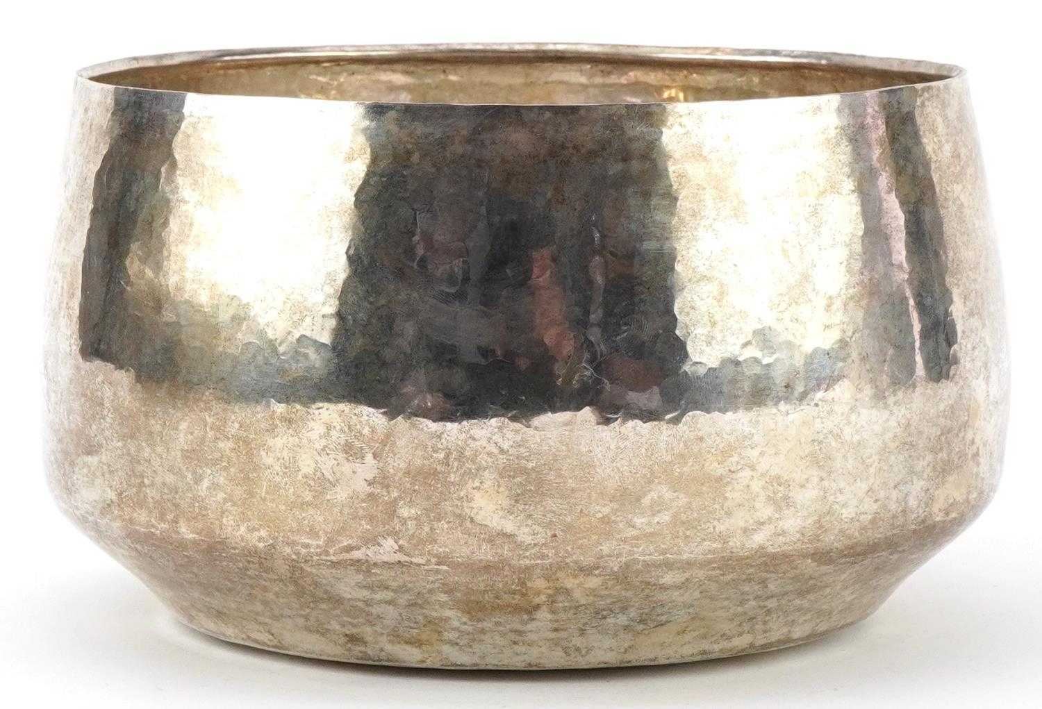 Arts & Crafts white metal planished bowl, signature and numbered to base, 18cm in diameter x 11cm - Image 2 of 4