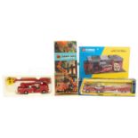 Boxed Corgi diecast Simon Snorkel Fire Engine, Aerial Rescue truck and model fire depot