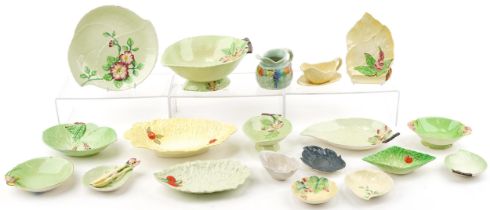 Carlton Ware collectable china including leaf dishes and jug hand painted with flowers, the
