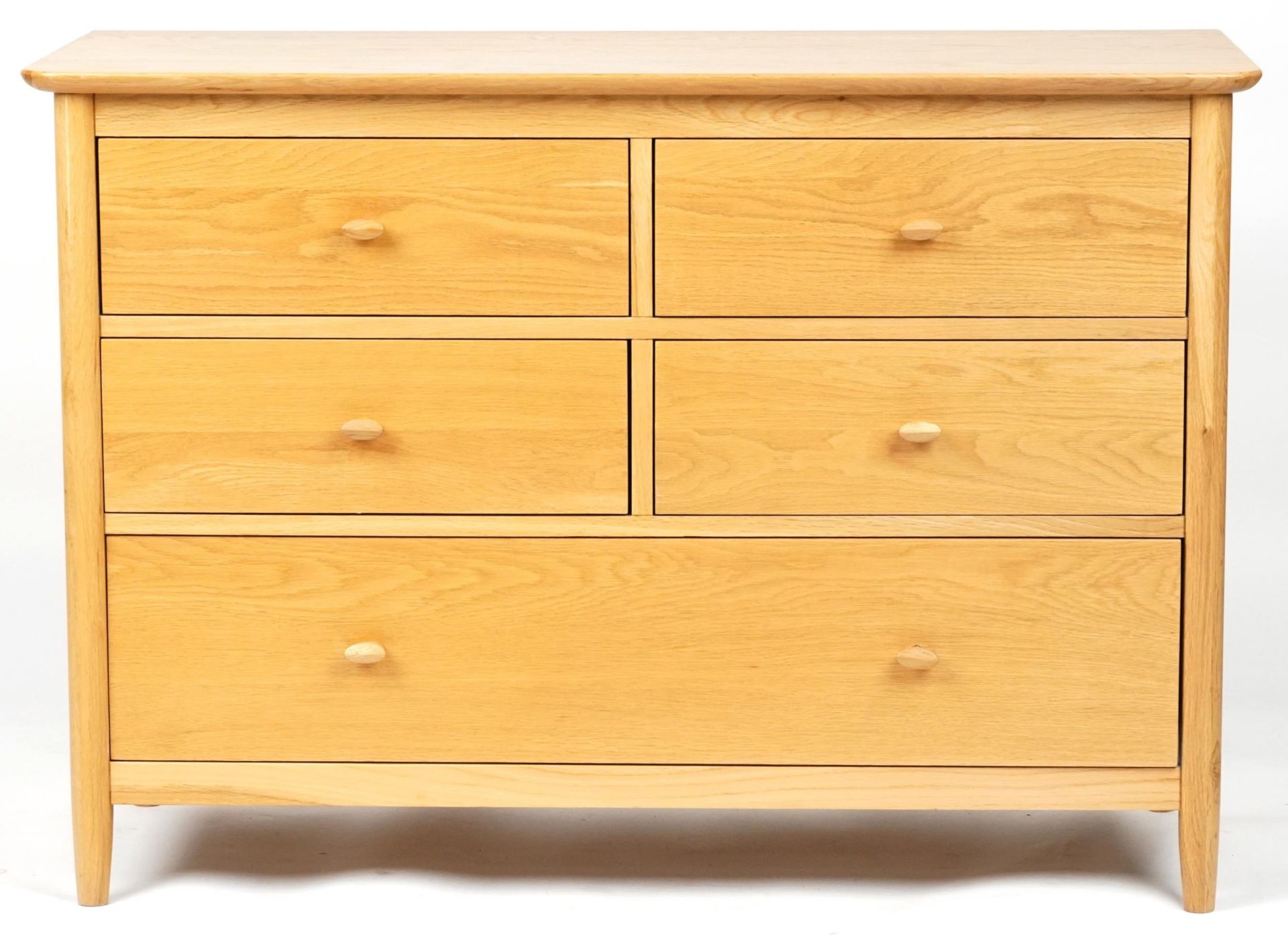 Ercol Teramo contemporary light oak five drawer chest, 79cm H x 114cm W x 47cm D - Image 2 of 6