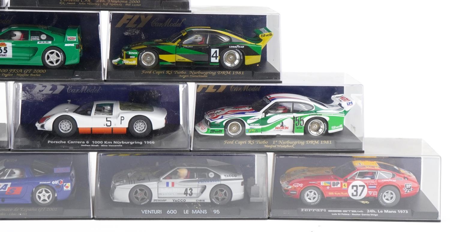 Sixteen Fly 1:32 scale model slot cars with cases including Renault 5 Turbo, Ford Capri RS Turbot - Image 4 of 4