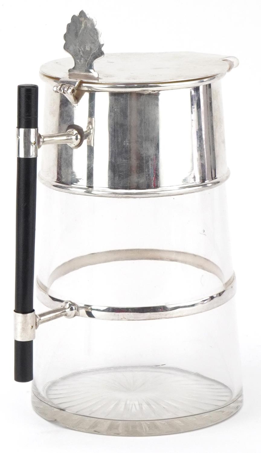 Modernist cut glass water jug with silver plated mounts and ebonised handle, 25cm high - Image 2 of 3