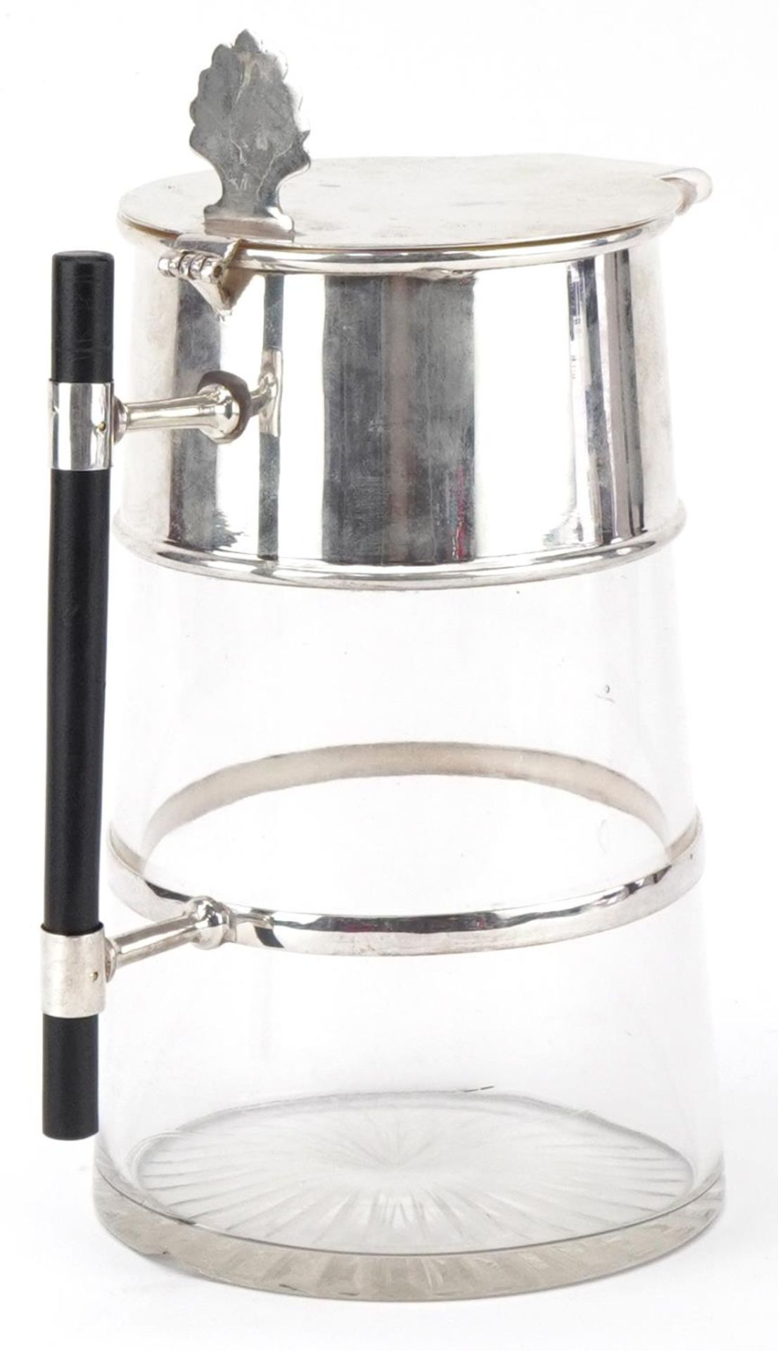 Modernist cut glass water jug with silver plated mounts and ebonised handle, 25cm high - Bild 2 aus 3