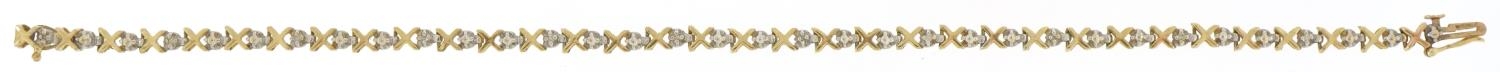 9ct two tone gold diamond line bracelet, 18cm in length, 3.5g - Image 2 of 4