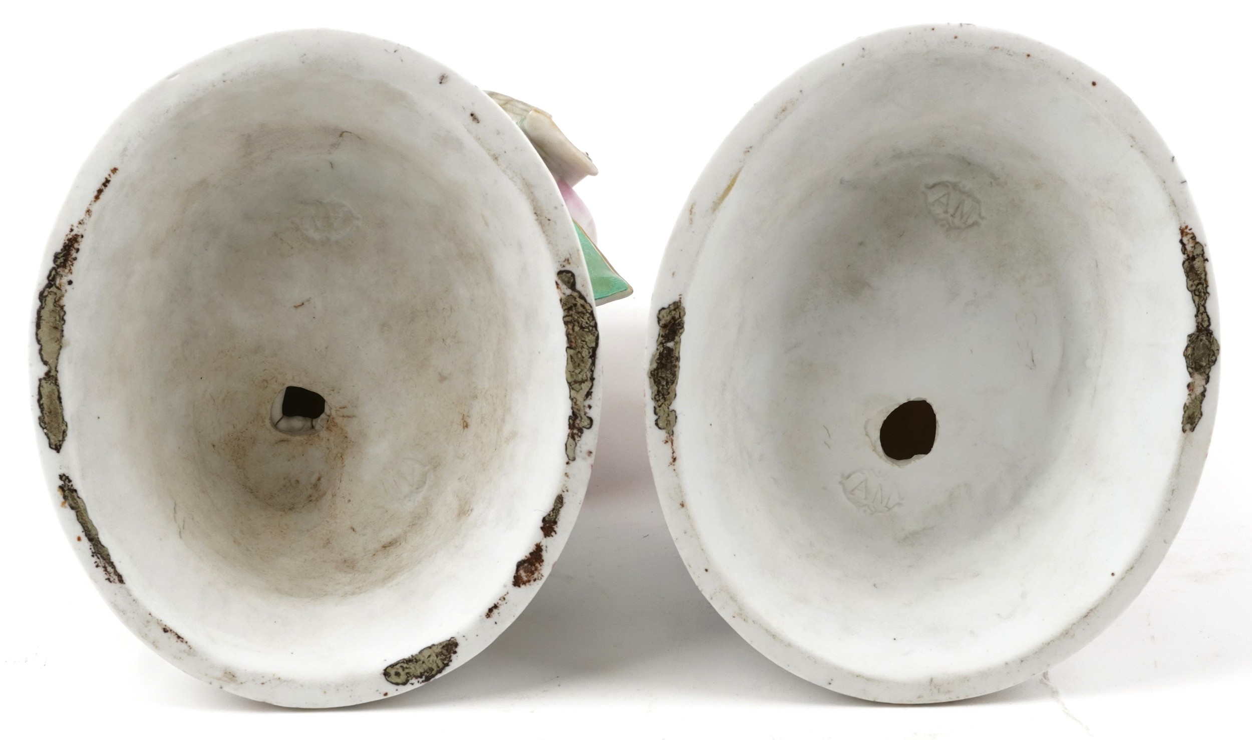 Pair of large 19th century French bisque porcelain figures of bird catchers, impressed AM factory - Image 3 of 4