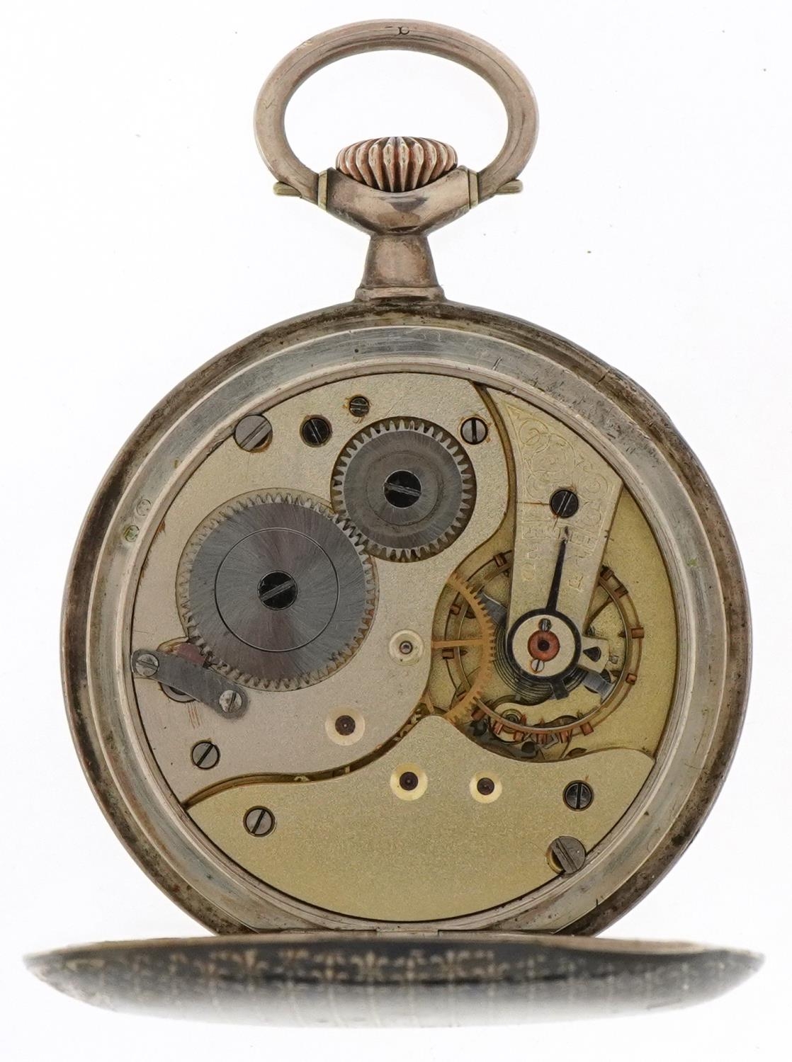 French silver niello work open face keyless pocket watch having enamelled and subsidiary dials - Image 3 of 4