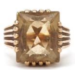 Large Modernist 9ct gold citrine ring, the citrine approximately 14.10mm x 11.50mm x 8.20mm deep,