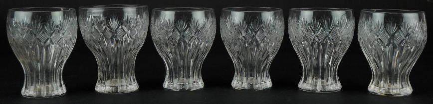 Six early 20th century of six cut glass balloon tumblers, each 8.5cm high