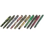 Vintage fountain pens, mainly marbleised, some striped, including Croxley and Watermans