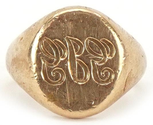 Heavy gentlemen's 9ct gold signet ring, size O, 10.9g