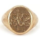 Heavy gentlemen's 9ct gold signet ring, size O, 10.9g