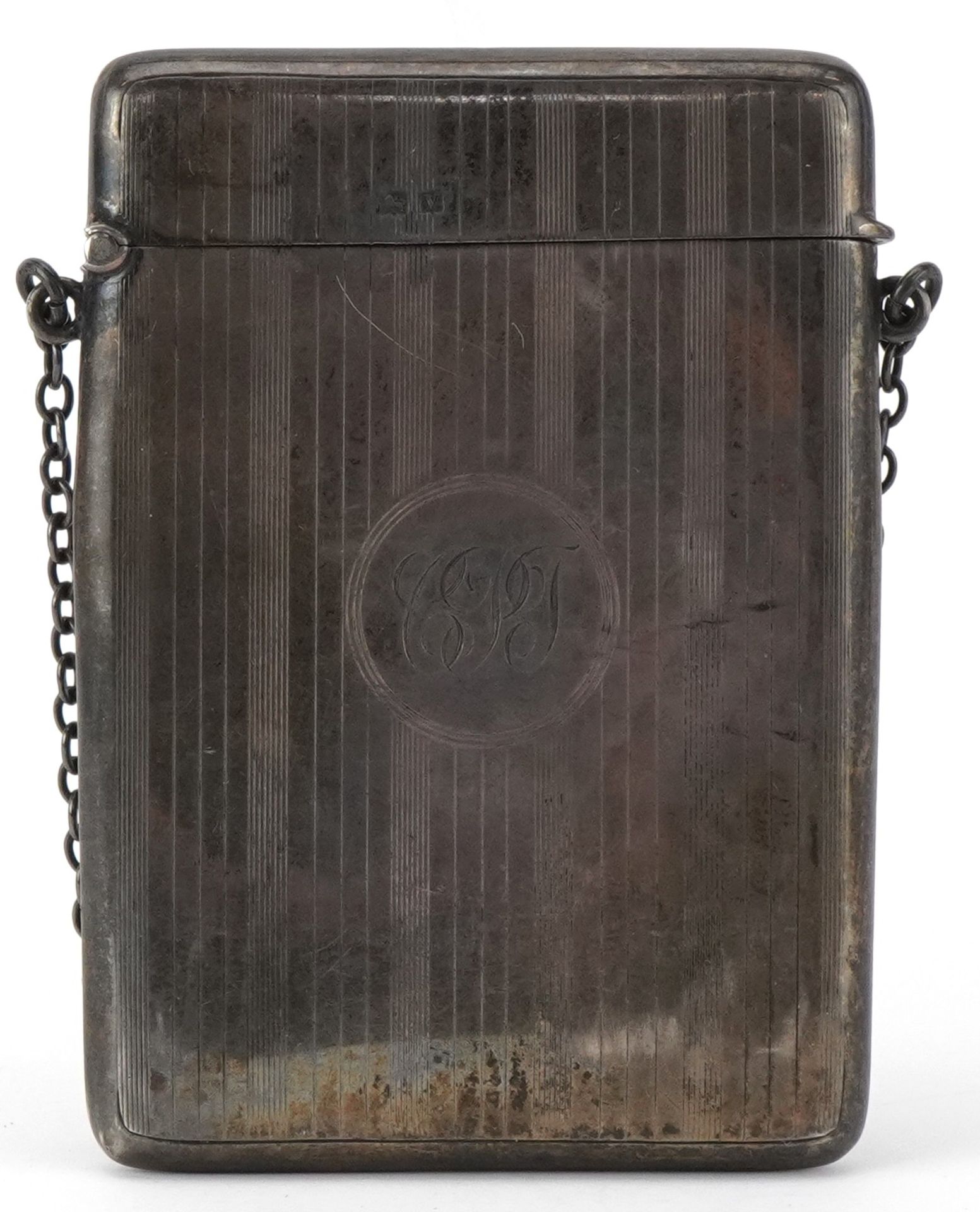 William Henry Sparrow, George V engine turned silver chatelaine card case, Birmingham 1920, 9.5cm