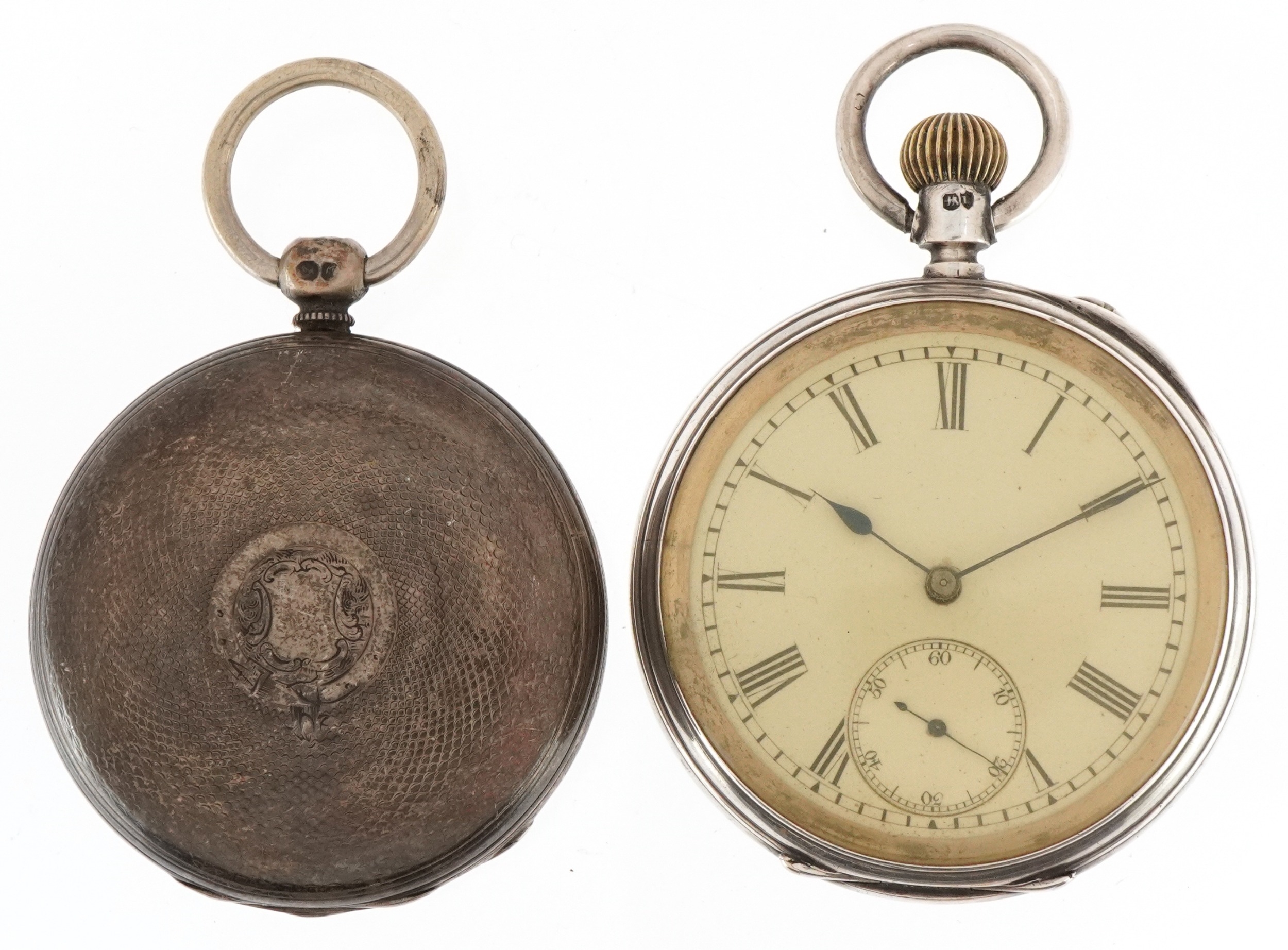 Two Victorian silver keyless pocket watches having enamelled and subsidiary dials with Roman and - Image 2 of 6