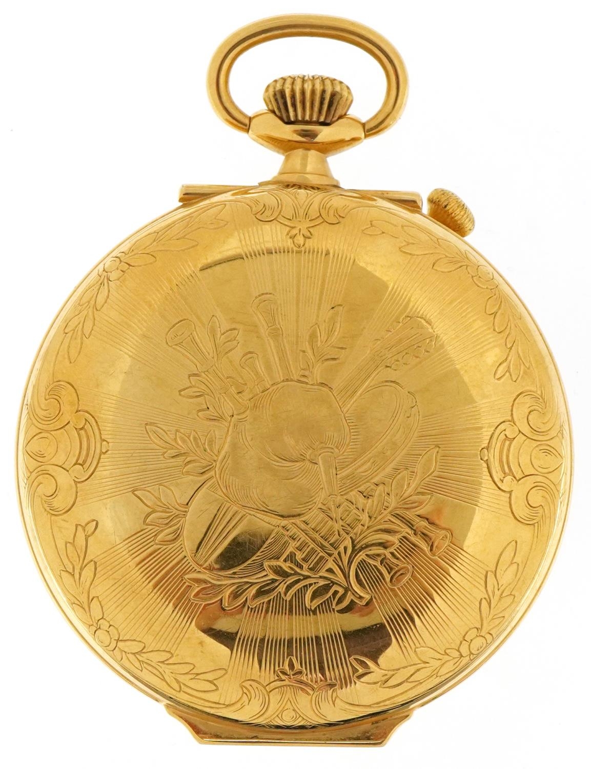 Gentlemen's gold plated Reuge Music open face pocket watch with box numbered 2443, 56mm in diameter - Image 4 of 8