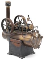 Early 20th century German live steam engine model mounted on a stand, 33cm in length