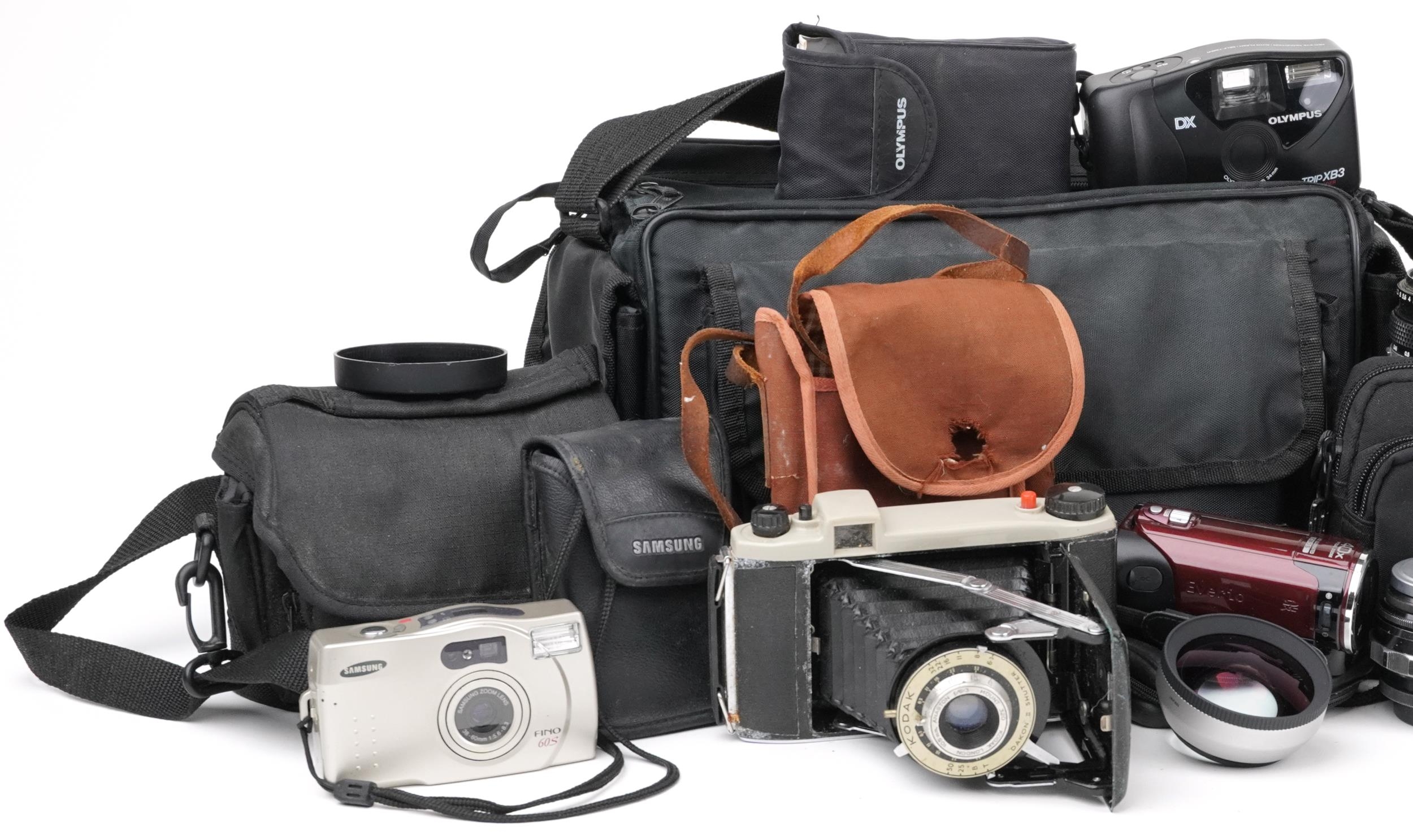 Vintage and later cameras, lenses and accessories including Zenit-B, Canon EOS300V, Olympus, - Image 2 of 4
