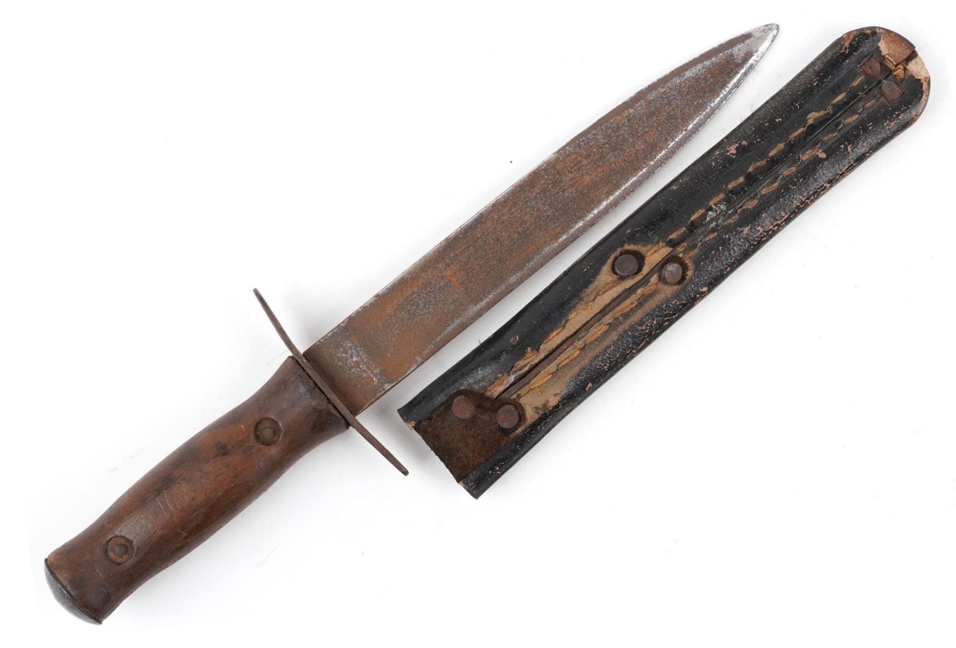 Italian military interest fascist Gil youth knife with leather sheath, hardwood handle and steel - Image 2 of 3