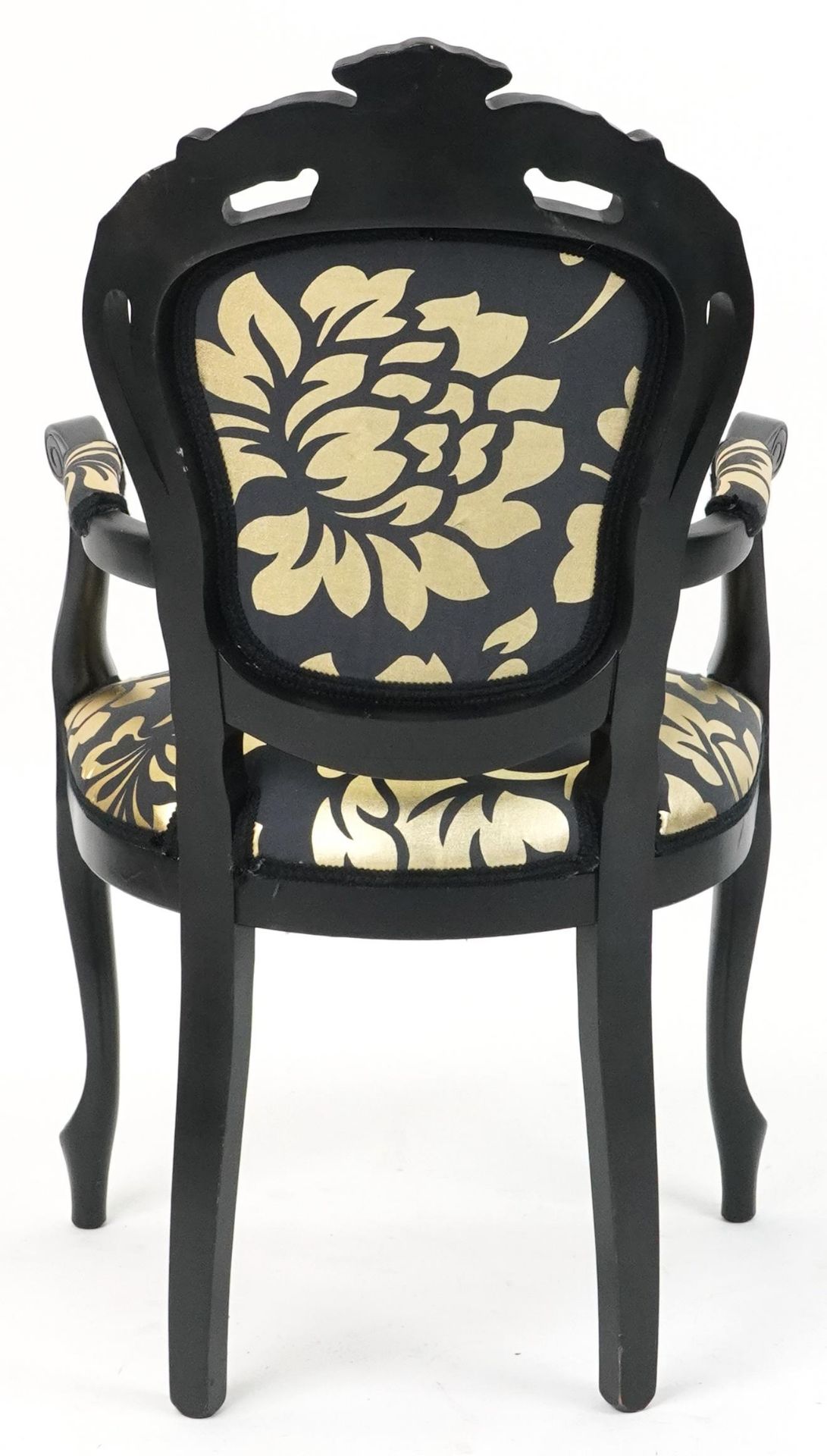 French style black painted elbow chair with black and gold floral upholstery, 103cm high - Bild 4 aus 4