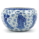 Chinese blue and white porcelain jardinière hand painted with elders, character mark to the base,