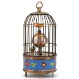 Clockwork automaton bird cage alarm clock, 16cm high