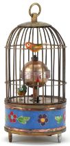 Clockwork automaton bird cage alarm clock, 16cm high