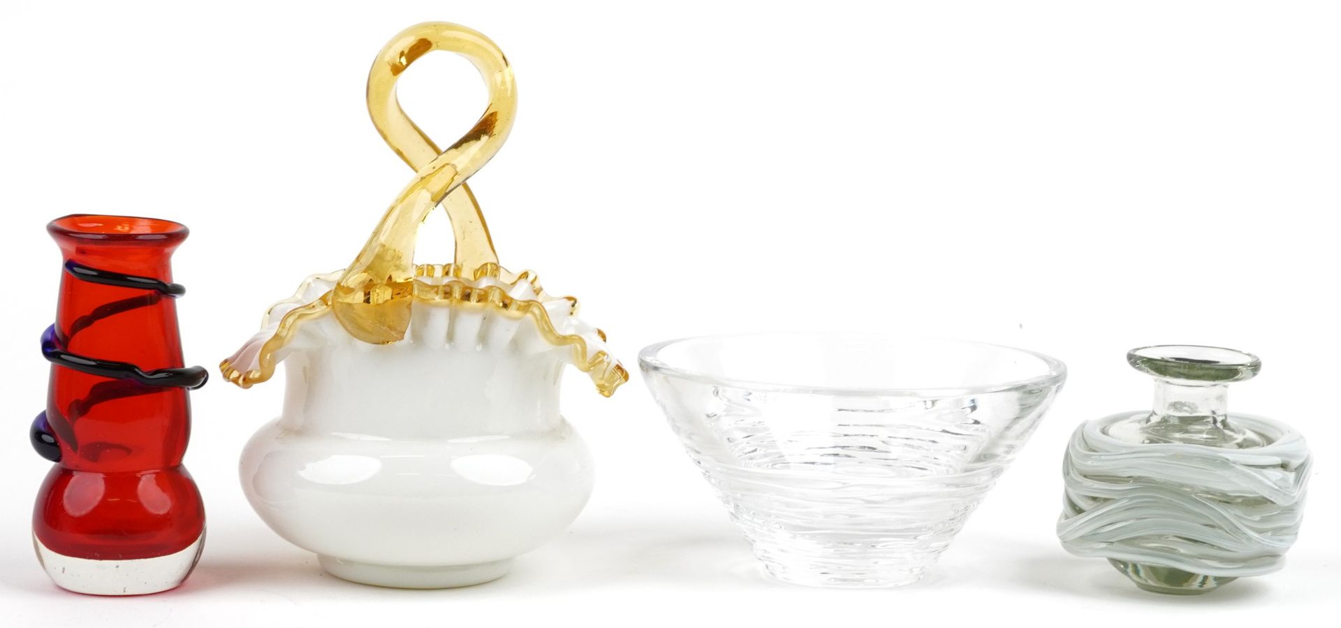 Art glassware including a Stuart crystal bowl by Jasper Conran, Mdina vase and basket, 20cm high - Image 2 of 5