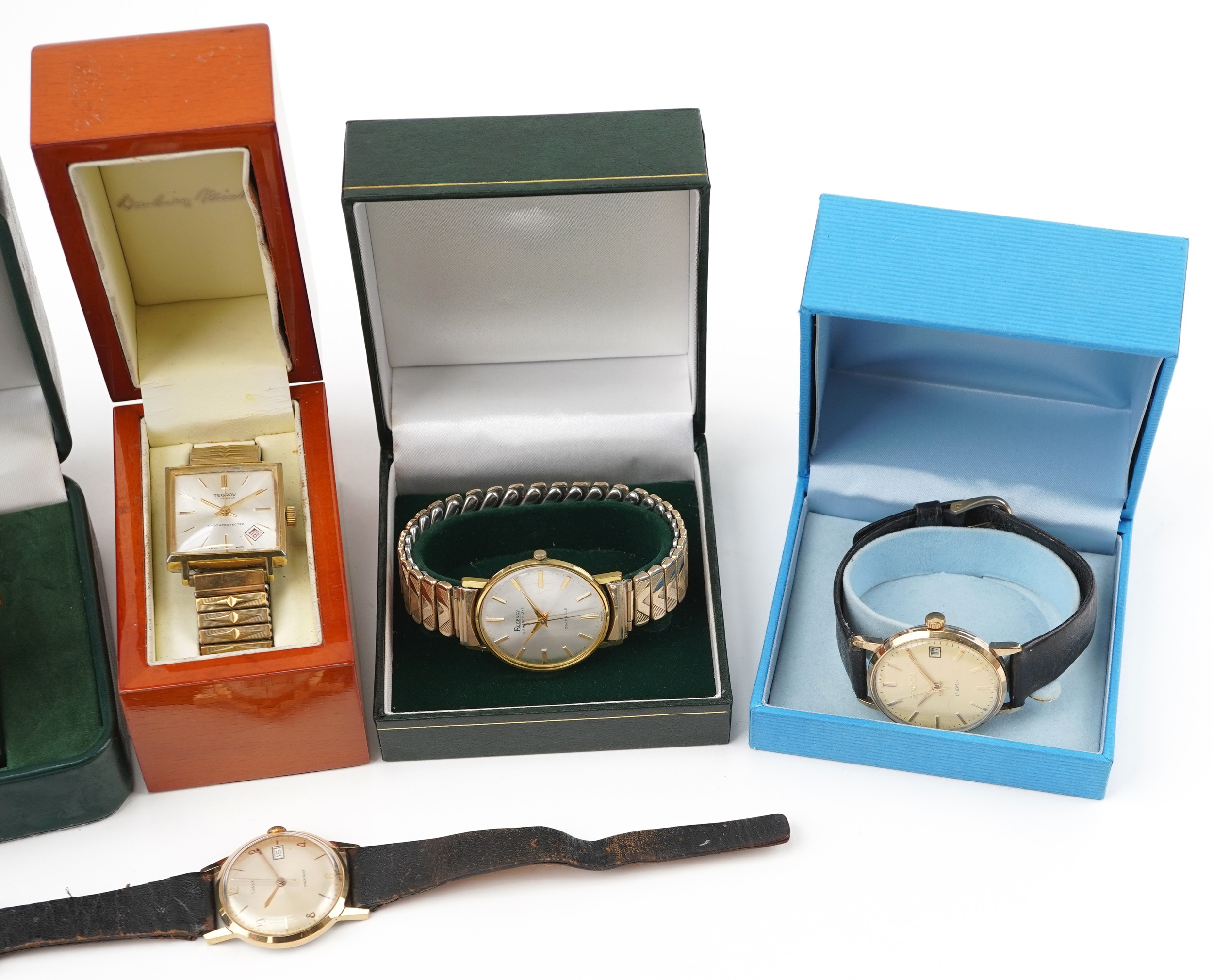 Six vintage gentlemen's wristwatches comprising Regency, Sekonda, Ingersoll, Rone, Tegrov and Timex, - Bild 3 aus 3