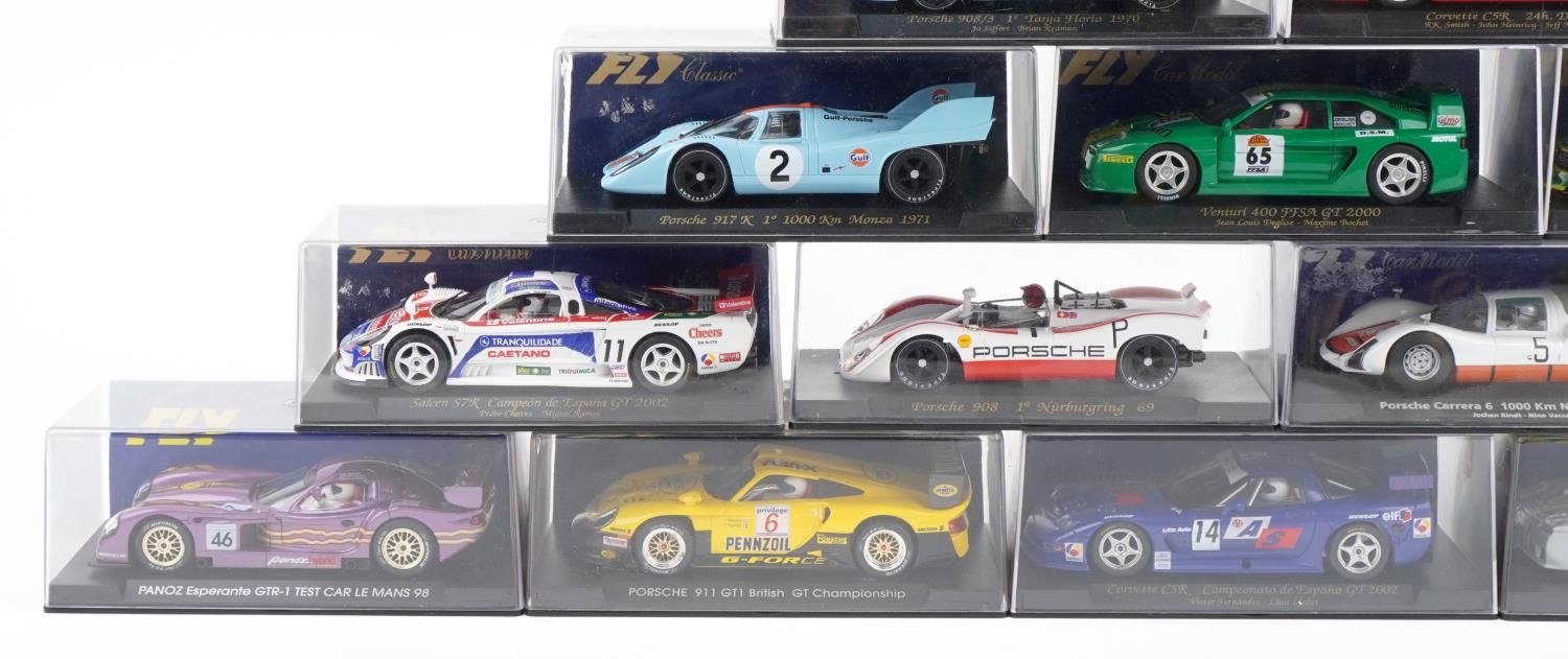 Sixteen Fly 1:32 scale model slot cars with cases including Renault 5 Turbo, Ford Capri RS Turbot - Image 3 of 4