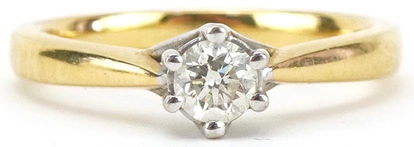 18ct gold diamond solitaire ring, the diamond approximately 0.25 carat, size M, 3.5g