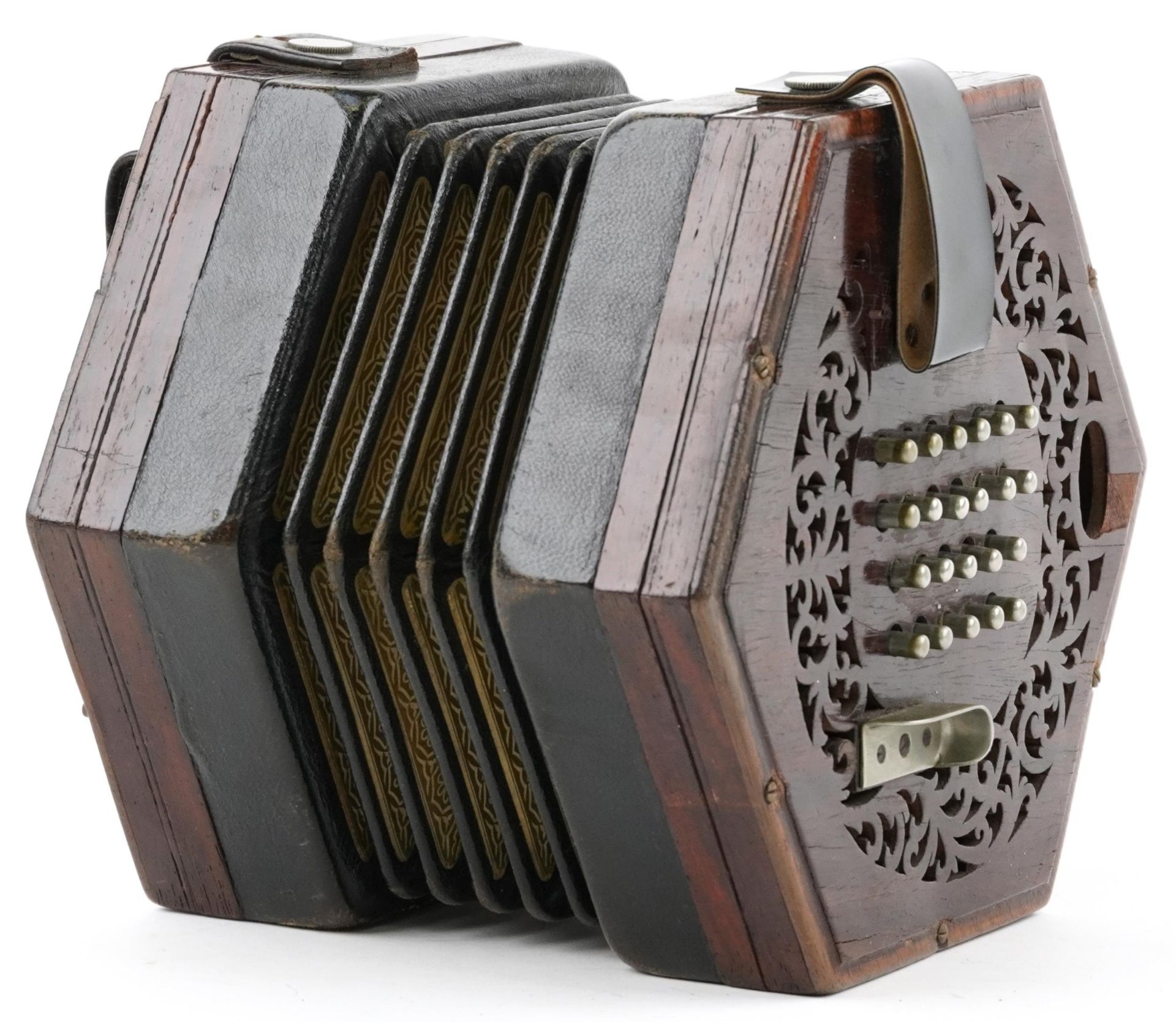 Rosewood twenty one button concertina, 19cm wide - Bild 3 aus 4