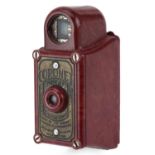 Burgundy Coronet Midget camera, 6cm high