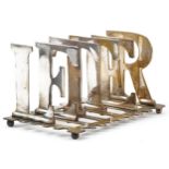 Early 20th century silver plated brass five section letter rack, 20.5cm wide