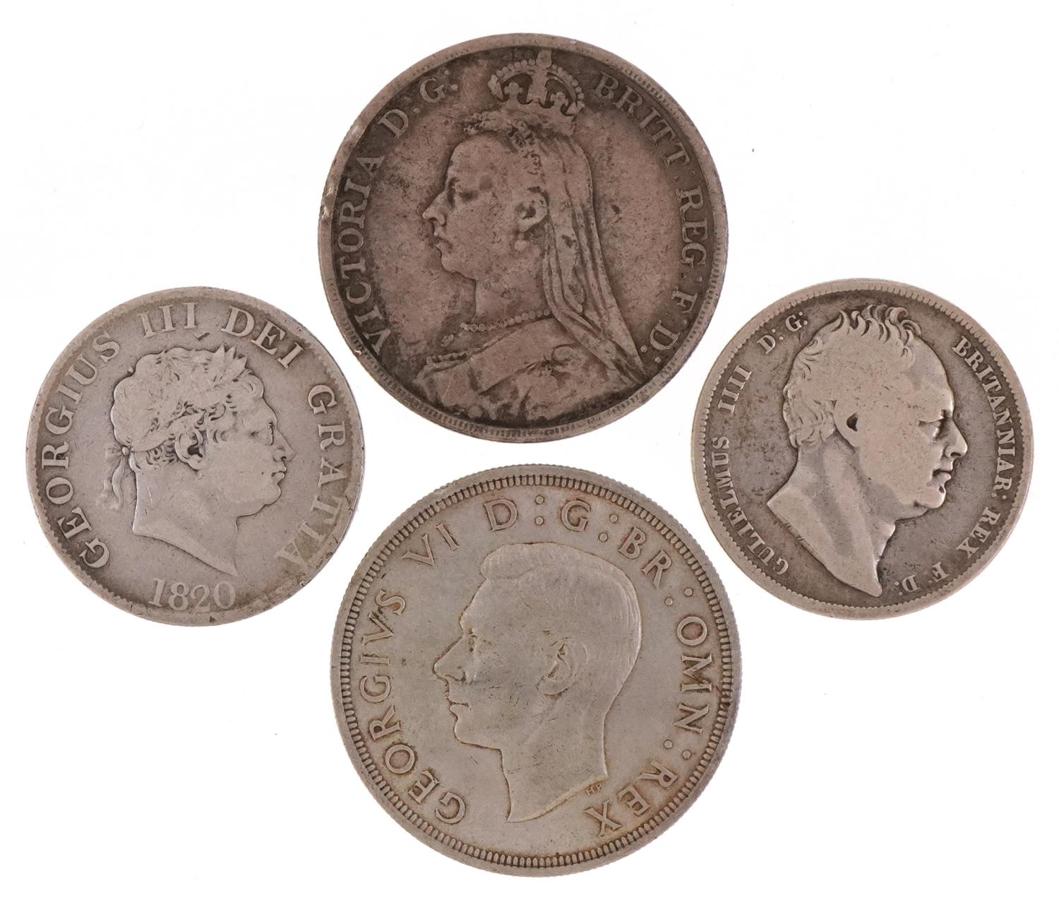 George III and later British coinage comprising two crowns dates 1891 and 1937 and two half crowns