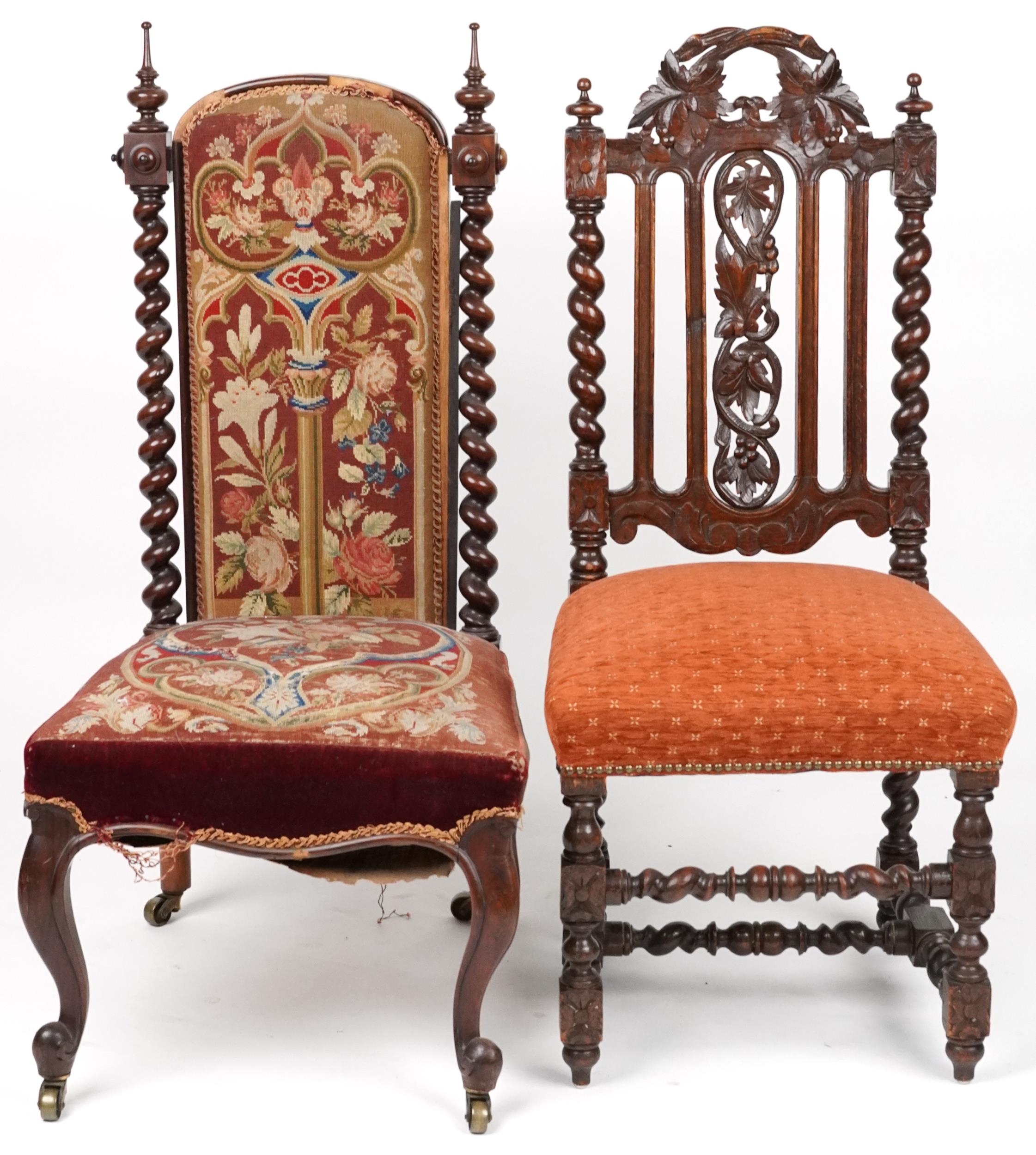 Two antique chairs including a Victorian rosewood example with tapestry back and seat, the largest - Image 2 of 6