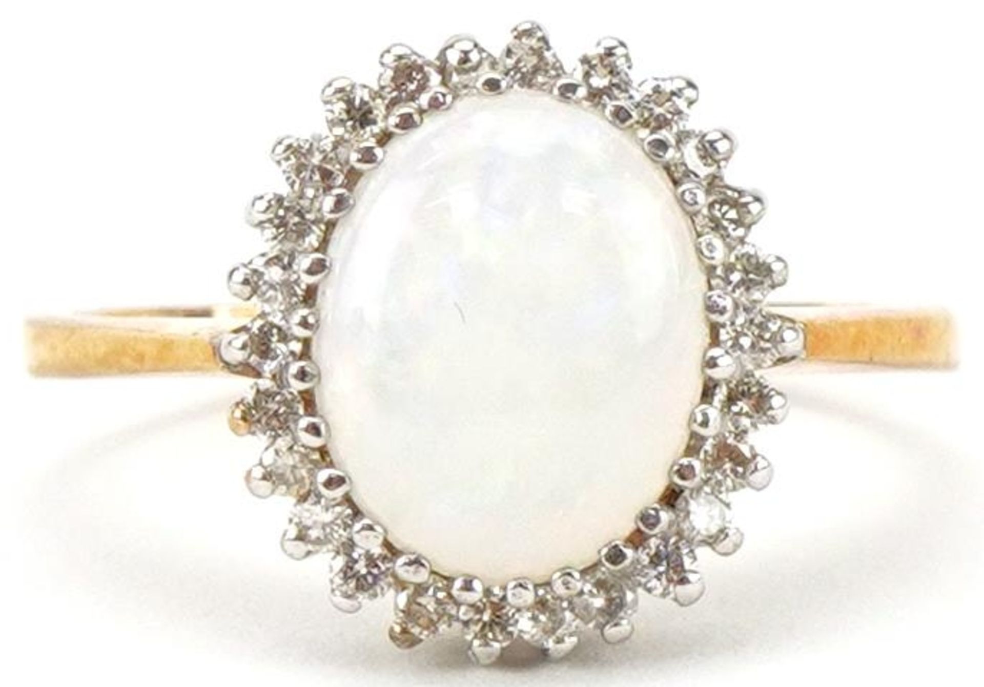 9ct gold cabochon opal and diamond cluster ring, the opal approximately 9.80mm x 7.80mm x 2.80mm - Image 2 of 6