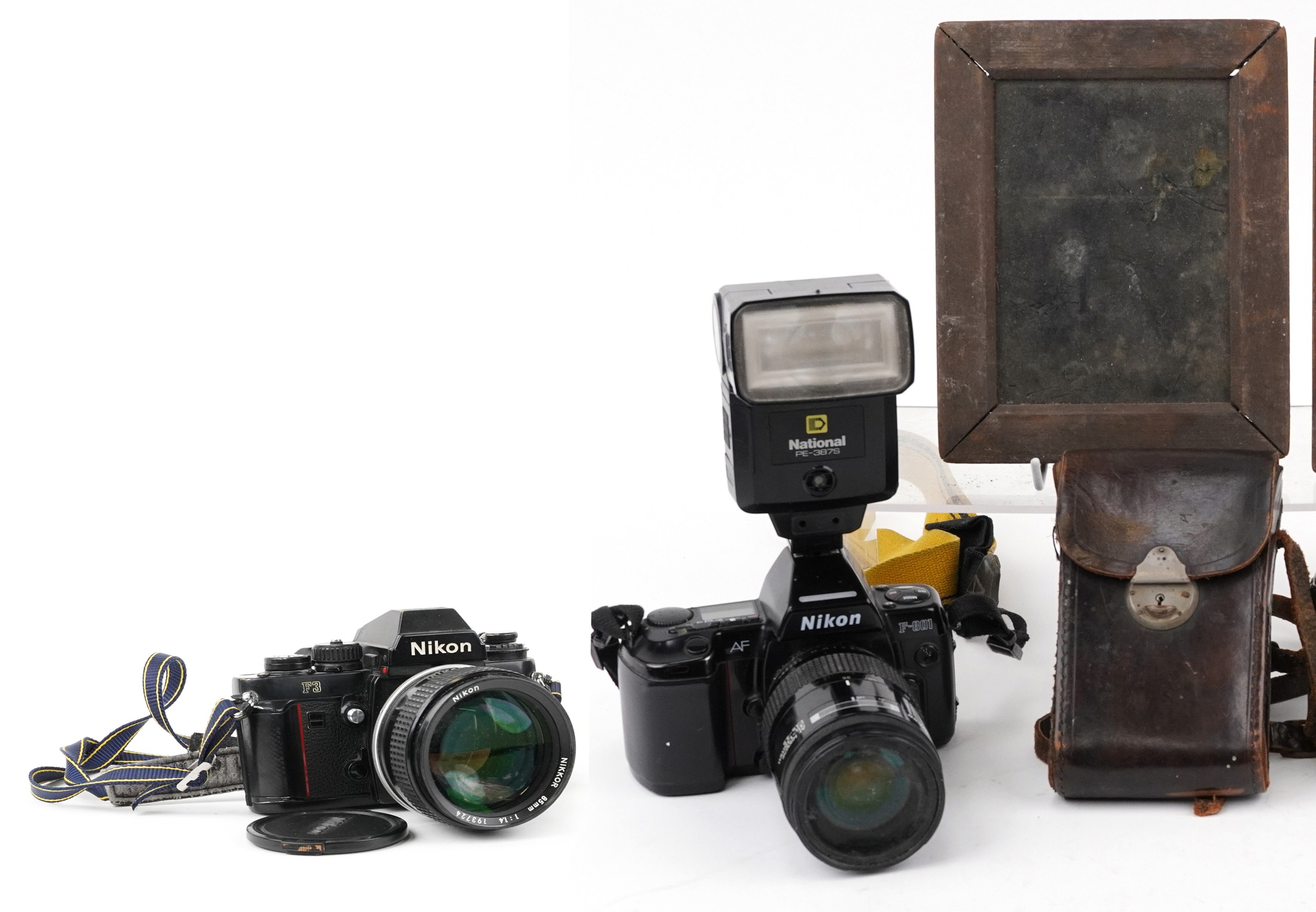 Cameras and photography accessories including Nikon F3 camera with Nikor 85mm 1:1.4 lens and Nikon - Image 2 of 3
