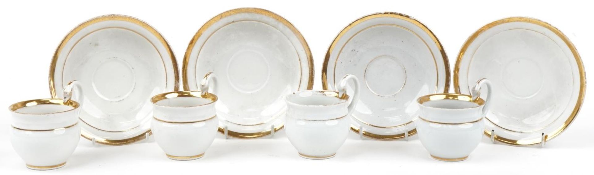 Four Meissen porcelain chocolate cups and saucers with swan neck handles each saucer 14.5cm in - Image 2 of 5