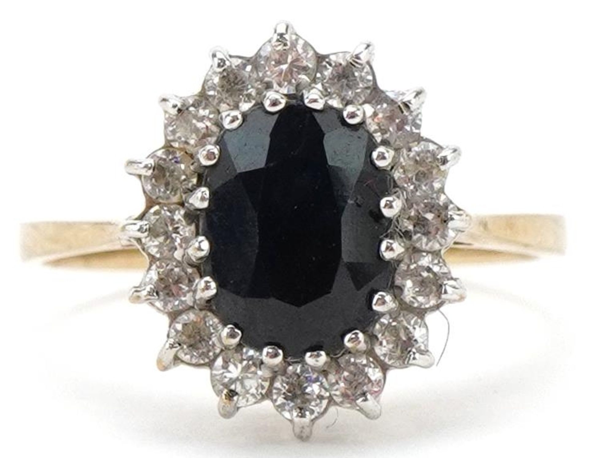 9ct gold sapphire and clear stone cluster ring, size L, 2.1g