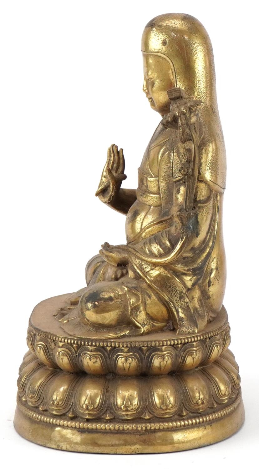 Chino Tibetan gilt bronze Buddha, 24cm high - Image 3 of 7