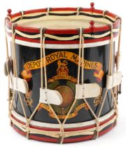 British military George VI Royal Marine Depot side drum with hand painted motifs, 39cm high x 37.5cm