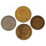 Calakaua King of Hawaii 1883 quarter dollar, George III metal tokens and Edward VII token