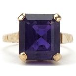 9ct gold amethyst ring, the amethyst approximately 10.0mm x 8.90mm x 8.20mm deep, size F, 3.0g