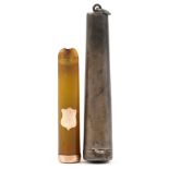 George V silver cheroot case housing an amber coloured cheroot holder with gold mounts, the case 8cm